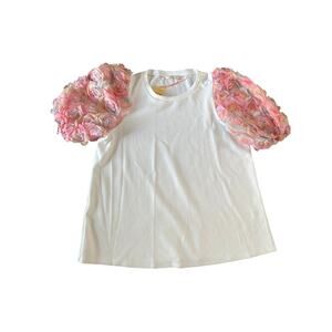 Entro Ribbed White Tshirt with 3D Rainbow Flowers, Large, NWT